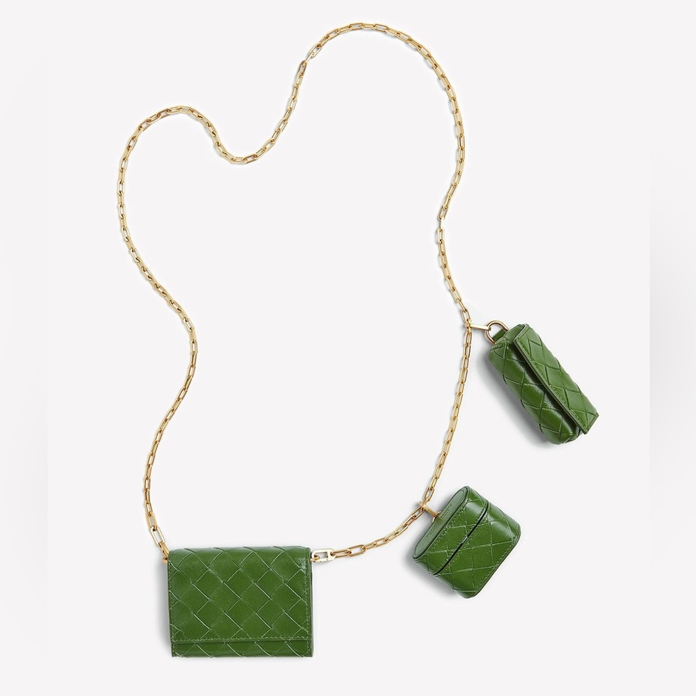 Bottega Veneta Green Chain Necklace with Pouches
